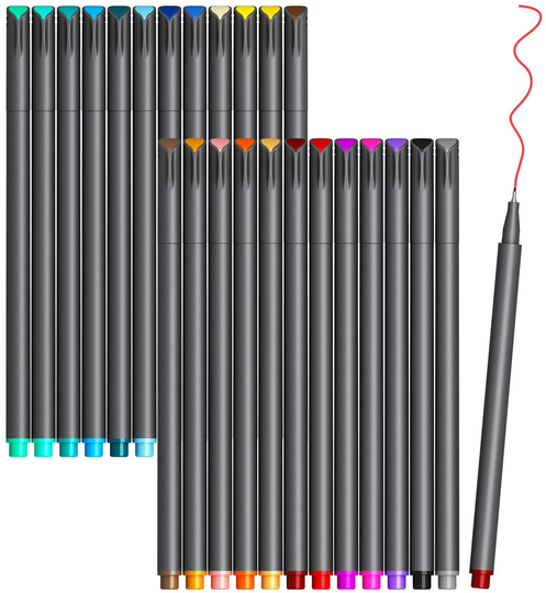 VITOLER Colored Journaling Pens, Fine Line Point Drawing Marker Pens for Writing Journaling Planner Coloring Book Sketching Taking Note Calendar Art Projects Office School Supplies (24 Colors)