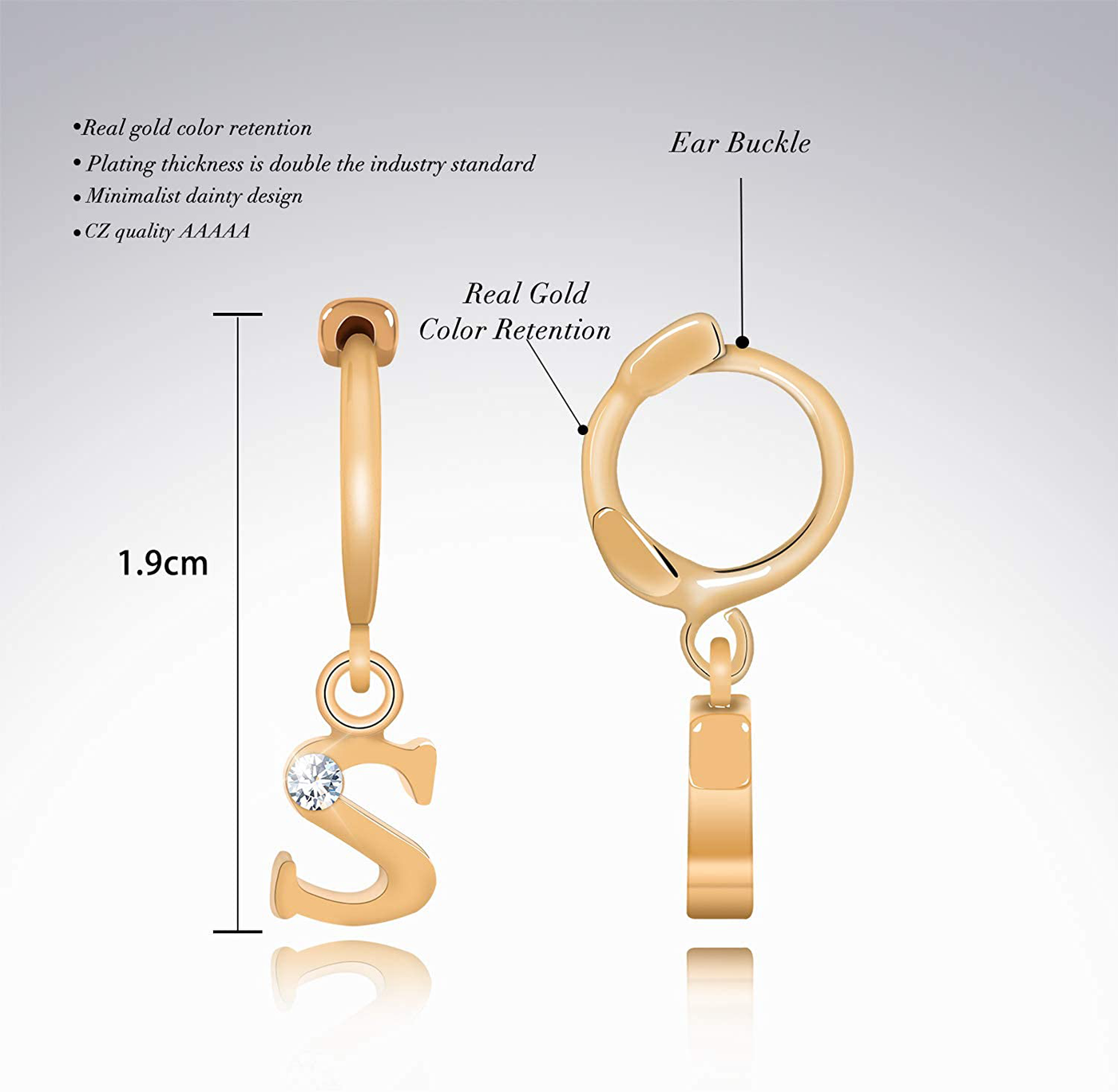 14K Gold Initial Charm Hoop Huggie Earring Handmade Personalized Alphabet Letter CZ Simulated Diamond Cute Hoop Dangle Earrings Gift for Women