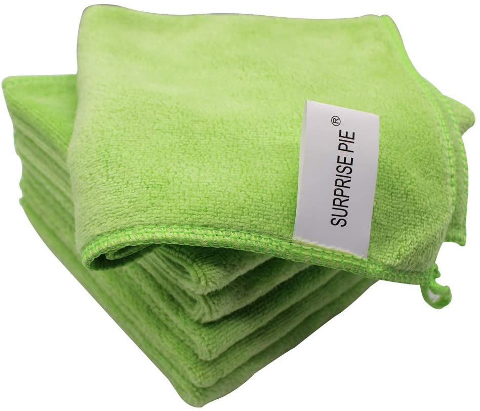 Microfiber Cleaning Cloths 400 GSM Thick Soft Lint Free 12"x12" 6 Pack Green Blue and Orange Reusable Kitchen Towels Dust Cloth Rags