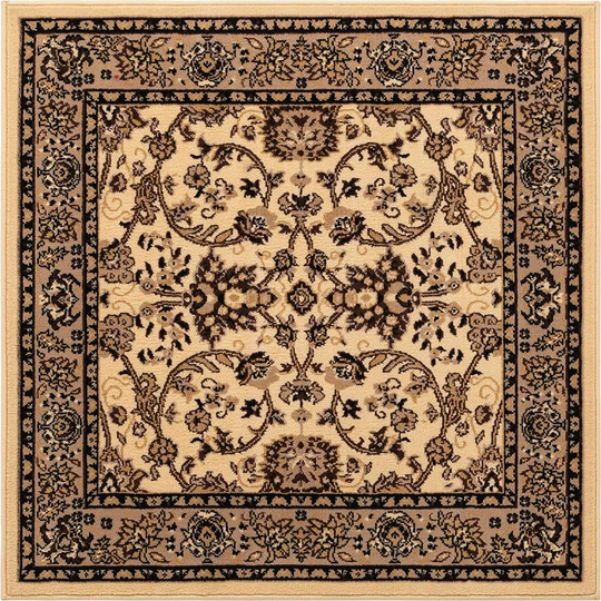 Unique Loom Kashan Traditional Floral Area Rug, 4 Feet, Ivory/Tan
