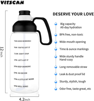 64 OZ Water Bottle with Straw and Time Half Gallon Water Bottle with Time Marker Water Bottles Large Water Bottle with Handle Water Jug for Sports Water Bottle Motivational 2L Water Bottle Wide Mouth