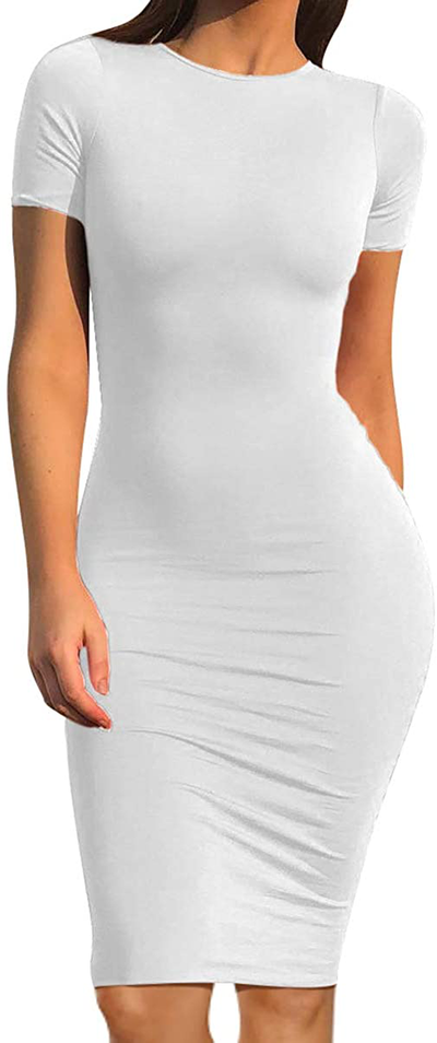 GOBLES Women's Short Sleeve Casual Bodycon Midi Elegant Cocktail Party Dress