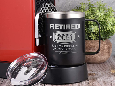 2021 Retirement Gifts for Men and Women, Funny Retired 2021 Not My Problem Any More Coffee Mug Tumbler Gift 14 oz Black, Retiring Present Ideas for Office Coworkers, Boss, Husband, Dad, Friends