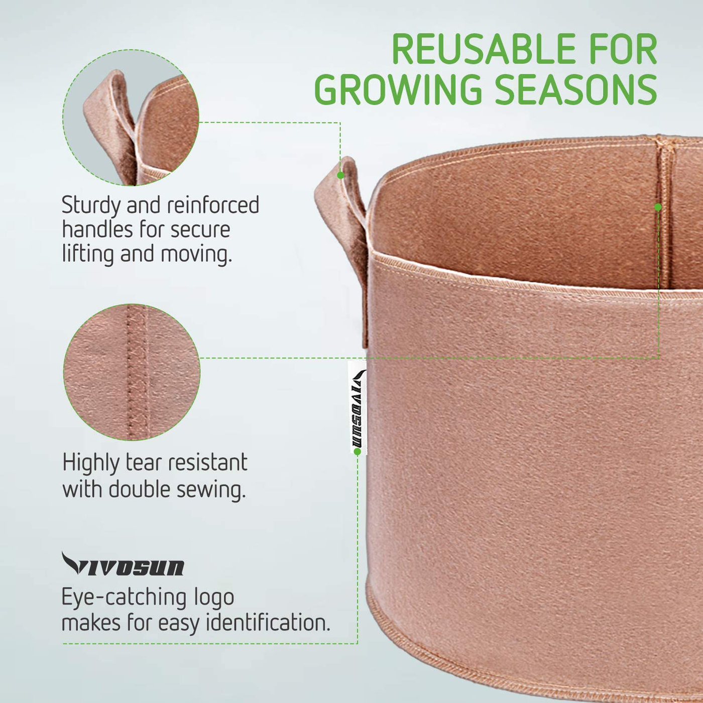 Heavy Duty Thickened Non-woven Fabric Pots Grow Bags with Strap Handles
