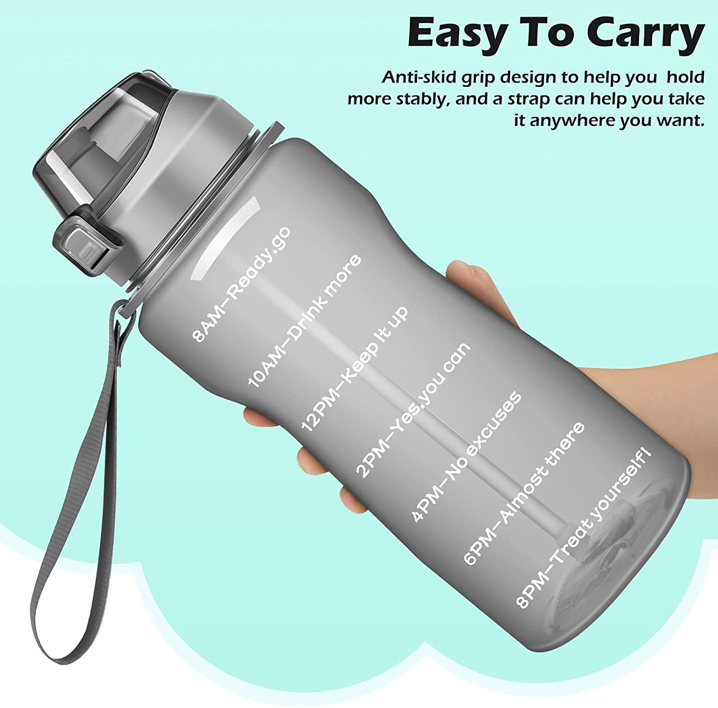 Ahape Gallon Motivational 64/100 oz Water Bottle with Time Marker & Straw, Large Daily Water Jug for Fitness Gym Outdoor Sports, Remind of All Day Hydration, Leak Proof, BPA Free (green+purple, 64oz)