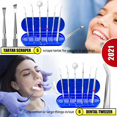 Dental Tools To Remove Plaque and Tartar, Professional Teeth Cleaning Tools, Stainless Steel Dental Hygiene Oral Care Kit with Plaque Remover, Tartar Scraper, Tooth Scaler, Dental Pick - with Case