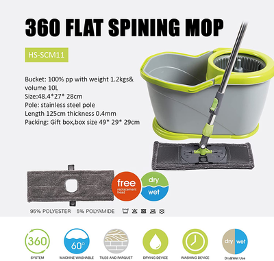 Microfiber 360° Spin Flat Mop Bucket Adjustable Handle Floor Cleaning System with Press Cleaning and Spin-Dry Two Devices