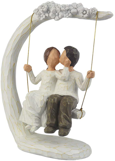 Romantic Couple Figurines in Love , 9Inch Hand Painted Sweet Loving Together Couple Sculpture to Remember Beautiful Moment - Best Gift for Valentine's Day, Wedding Anniversary,Weddings