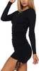 MiiVoo Women's Sexy Club Ruched Long Sleeve Drawstring Mini Bodycon Dress