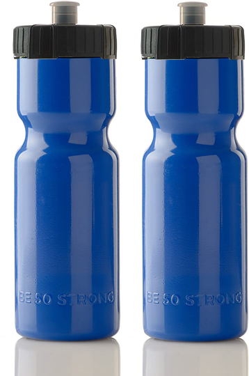50 Strong Sports Squeeze Water Bottle 2 Pack – 22 oz. BPA Free Easy Open Push/Pull Cap – USA Made (Blue/Black)