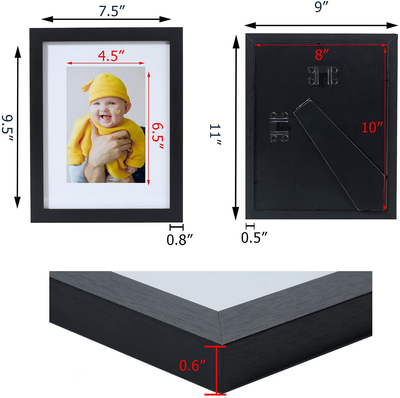 Yamiyo 8x10 Picture Frame Black with HD Glass Cover,Display Pictures 5x7 with Mat or 8x10 Without Mat,Multi Photo Frames Collage in Bulk for Wall or Tabletop Display