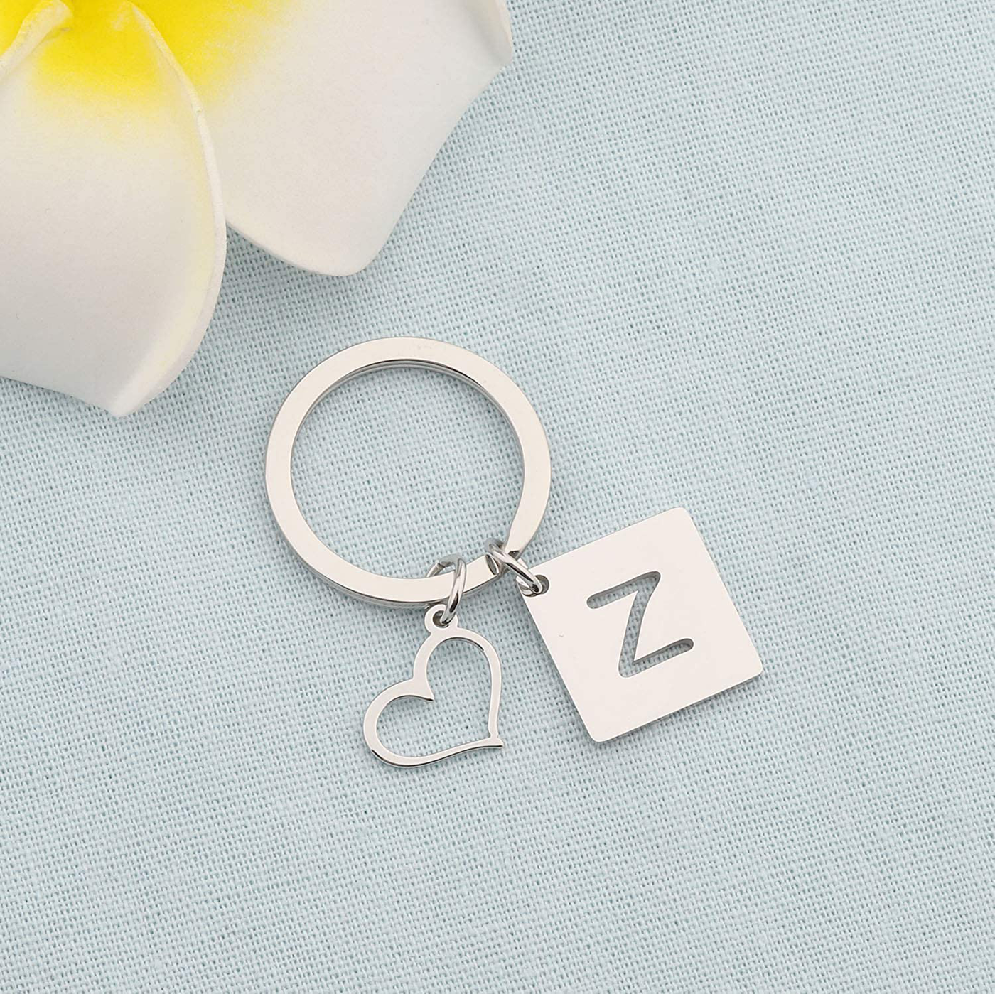 bobauna Stainless Steel Cut Out Alphabet Initial Letter Keychain Key Ring Personalized Gift