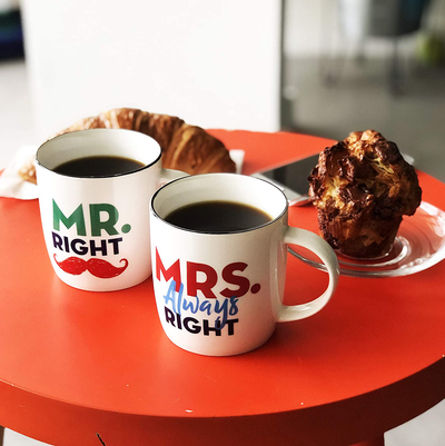 Triple Gifffted Mr Right and Mrs Always Right Coffee Mugs, Couples Gifts Set for Wedding, Happy Anniversary, Engagement, Her, Women, Men, Christmas, Parents, Bride, Couple Valentines Day Gift Cups