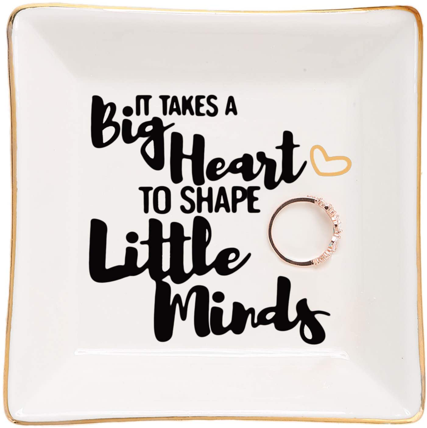 Teacher Nanny Babysister Appreciation Birthday Gift for Women Ring Trinket Dish-Retirement Graduatioon Gifts for Teacher-It Takes A Big Heart to Shape Little Minds