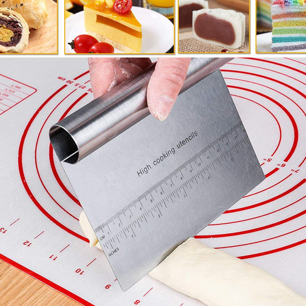 Pro Dough Pastry Scraper/Cutter/Chopper Stainless Steel Mirror Polished with Measuring Scale Multipurpose- Cake, Pizza Cutter - Pastry Bread Separator Scale Knife (1)