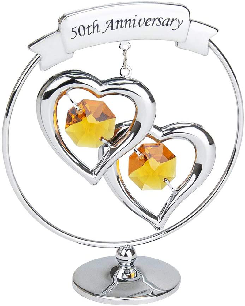 Haysom Interiors Modern 60th Anniversary Silver Plated Metal Keepsake Gift Ornament with Clear Swarovski Crystal Glass