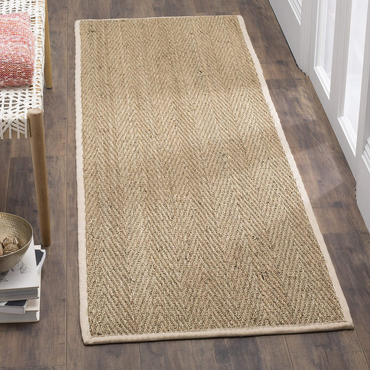Safavieh Natural Fiber Collection NF115J Border Herringbone Seagrass Runner, 2'6" x 6' , Ivory