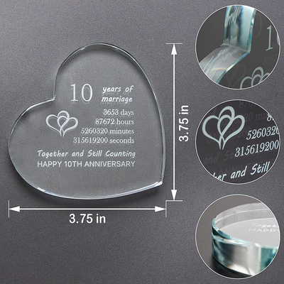 CQNET 15th Wedding Anniversary Crystal Heart Couple Engraved Glass 15 Year Valentine's Day Anniversary Birthday Gift for Him or Her (15th)