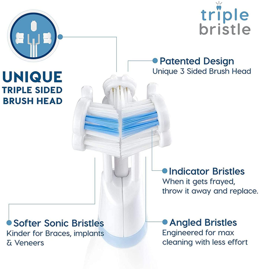 Triple Bristle Replacement Brush Head Refills Compatible with Triple Bristle Brand Sonic Toothbrush Color Changing Indicator Bristles