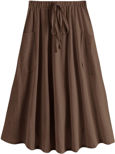 SweatyRocks Women's Casual High Waist Pleated A-Line Midi Skirt with Pocket