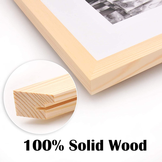 KINLINK 8x10 Picture Frames Natural Wood Frames with Acrylic Plexiglass for Pictures 4x6/5x7 with Mat or 8x10 Without Mat, Tabletop and Wall Mounting Display, Set of 4