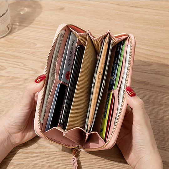 Wallet-NEWANIMA Women Multi-card Two Fold Long Zipper Clutch Purse (Style8-Black)