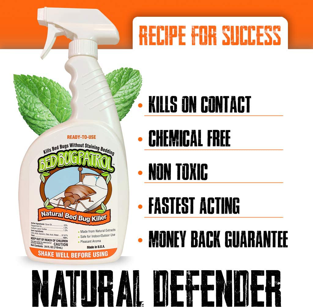 Bed Bug Patrol Bed Bug Killer Spray Treatment, 24oz Kills Bed Bugs on Contact with Residual Protection, Natural & Non-Toxic, Child & Pet Safe. Recommended for Home, Mattresses & Furniture.