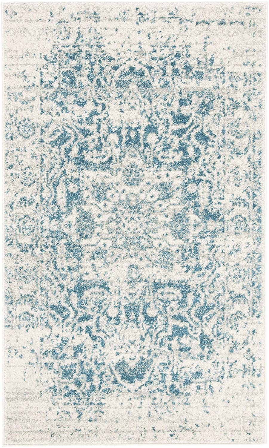 Safavieh Madison Collection MAD603J Oriental Snowflake Medallion Distressed Non-Shedding Stain Resistant Living Room Bedroom Accent Rug, 2'3" x 4', Teal / Ivory