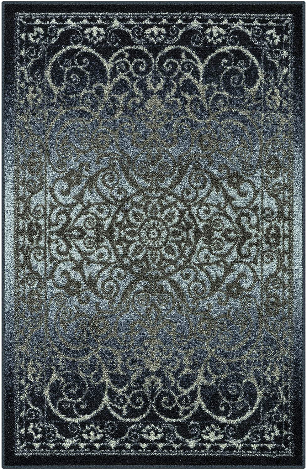 Maples Rugs Pelham Vintage Area Rugs for Living Room & Bedroom [Made in USA], 3'4 x 5, Navy/Grey