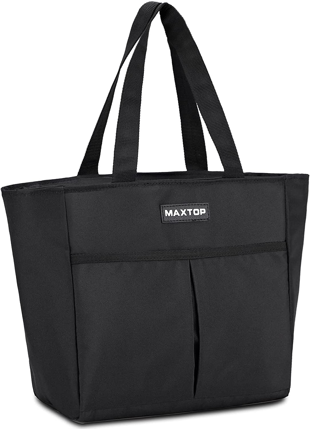MAXTOP Lunch Bags for Women,Insulated Thermal Lunch Tote Bag,Lunch Box with Front Pocket for Office Work Picnic Shopping (Black, Large)