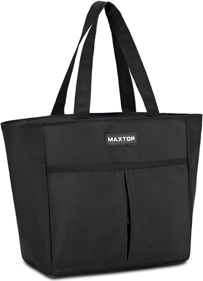 MAXTOP Lunch Bags for Women,Insulated Thermal Lunch Tote Bag,Lunch Box with Front Pocket for Office Work Picnic Shopping (Black, Large)
