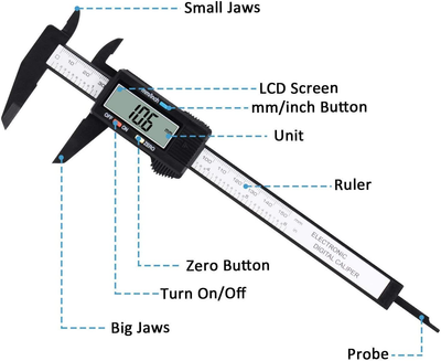 Digital Caliper, 0-6" Electronic Stainless Steel Caliper with Large LCD Screen Vernier Caliper for Length Depth Inner Outer Diameter Measuring