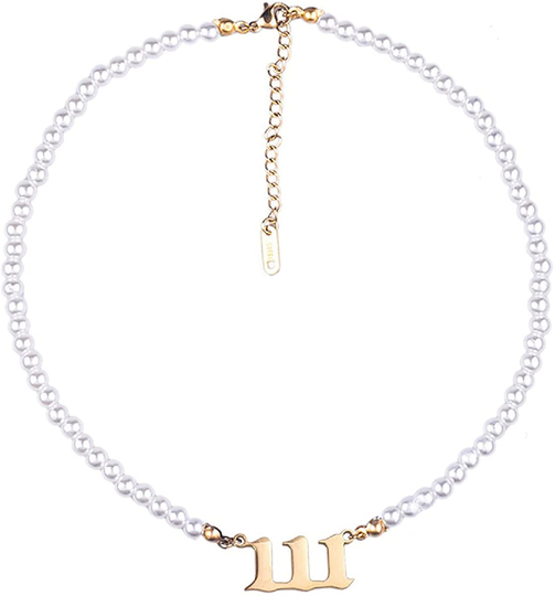 COLORFUL BLING Dainty Pearl Angel Number Choker Necklace Pendant 000 1111 111 222 333 444 555 666 777 888 999 Numerology Jewelry Gift for Women Teen Girls