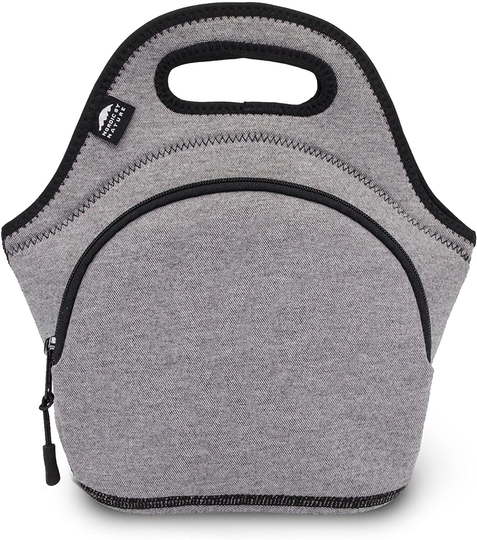 Nordic By Nature Neoprene Lunch Bag for Women & Lunch tote for Kids Insulated Lunch bag Reusable Washable Extra Thick Neoprene & Soft Cotton Feel, Premium Stitching, Outside Pocket, (M) Grey/Black