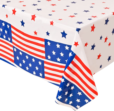 Pack of 2 - 4th of July Tablecloth American Flag Plastic Table Covers 87 x 51 Inches