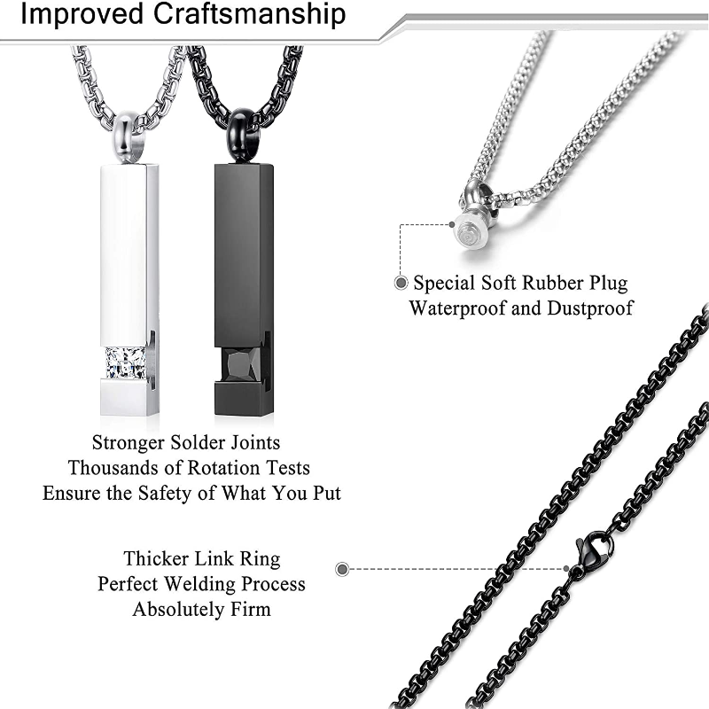 Set of 2 Cremation Urn Pendant Necklaces for Memorial with CZ