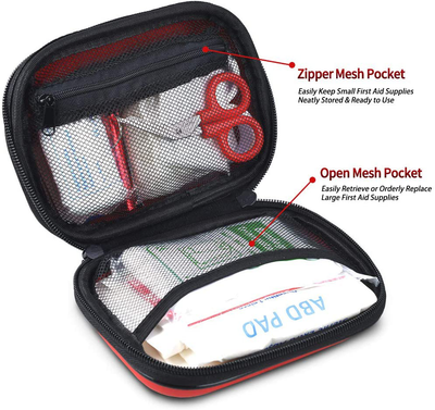 I GO 85 Pieces Hard Shell Mini Compact First Aid Kit, Small Personal Emergency Survival Kit for Travel Hiking Camping Backpacking Hunting Marine Car
