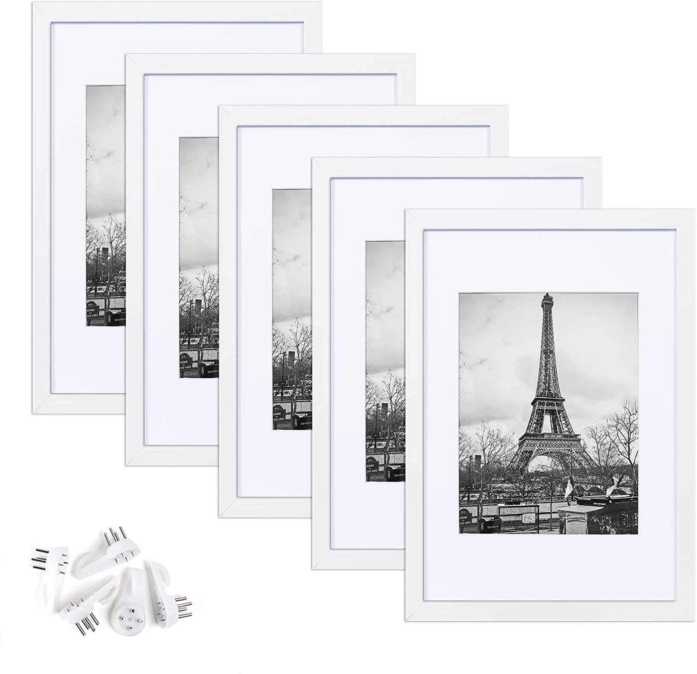 upsimples 8x12 Picture Frame Set of 5,Display Pictures 6x8 with Mat or 8x12 Without Mat,Wall Gallery Photo Frames,White