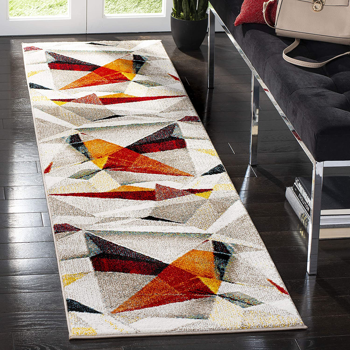 Safavieh Porcello Collection PRL6940F Modern Abstract Non-Shedding Stain Resistant Living Room Bedroom Runner Rug 2'3" x 6' Light Grey/Orange