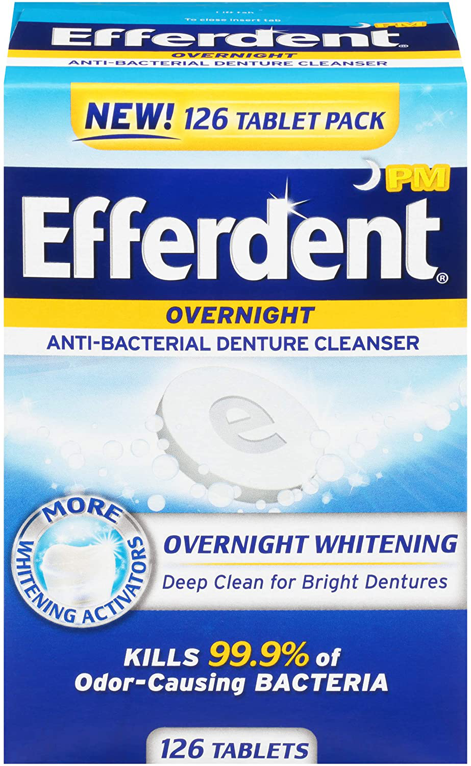 Efferdent PM Denture Cleanser Tablets, Overnight Whitening, 90 Count