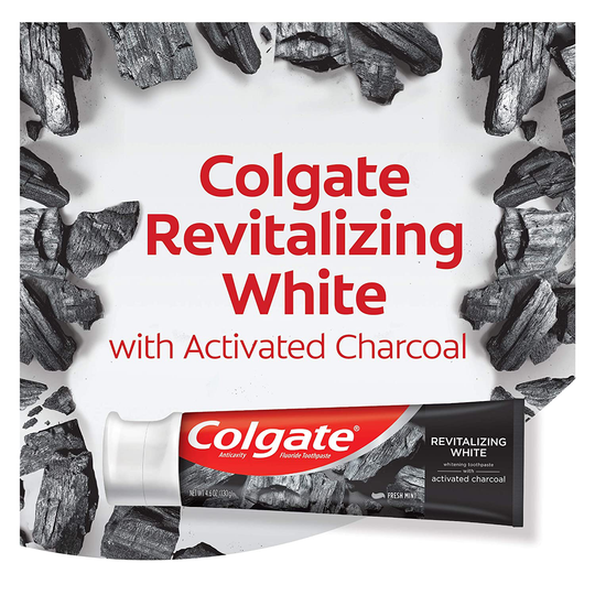 Colgate Activated Charcoal Toothpaste for Whitening Teeth with Fluoride, Natural Mint Flavor, Vegan - 4.6 ounce (3 Pack)
