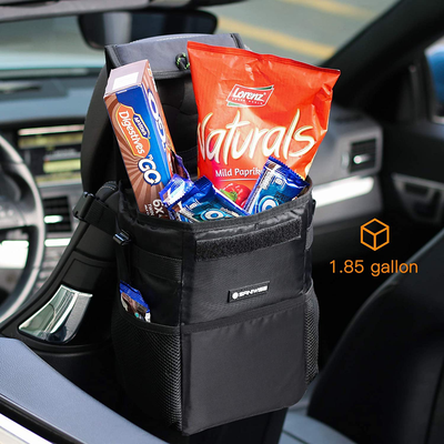 Car Trash Can with Lid and Storage Pockets, SANIWISE Automotive Garbage Can Hanging Wastebasket Waterproof Collapsible, Interior Organizer Console Backseat