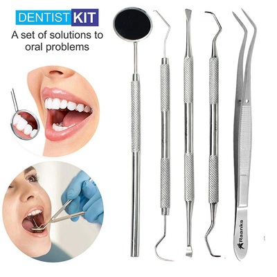 RAANKS Dental Care Set Teeth Whitening Dentist Tools Kit Stick Oral Care Interdental Teeth Cleaning Floss Calculus Plaque Remover Probe, Mirror Dentist Kit Tools Set Kit (5P Dental)