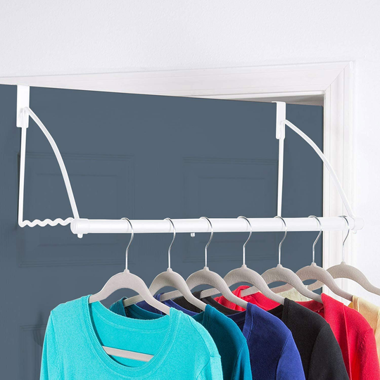 Over The Door Closet Valet- Over The Door Clothes Organizer Rack and Door Hanger for Clothing or Towel, Home and Dorm Room Storage and Organization - Fits Doors up Till 1¾” Thick(White)