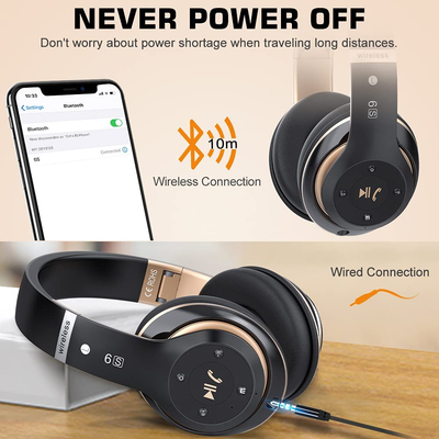 6S Wireless Bluetooth Headphones Over-Ear, Hi-Fi Stereo Foldable Wireless Stereo Headsets Earbuds with Built-in Mic, Volume Control, FM for Phone/PC