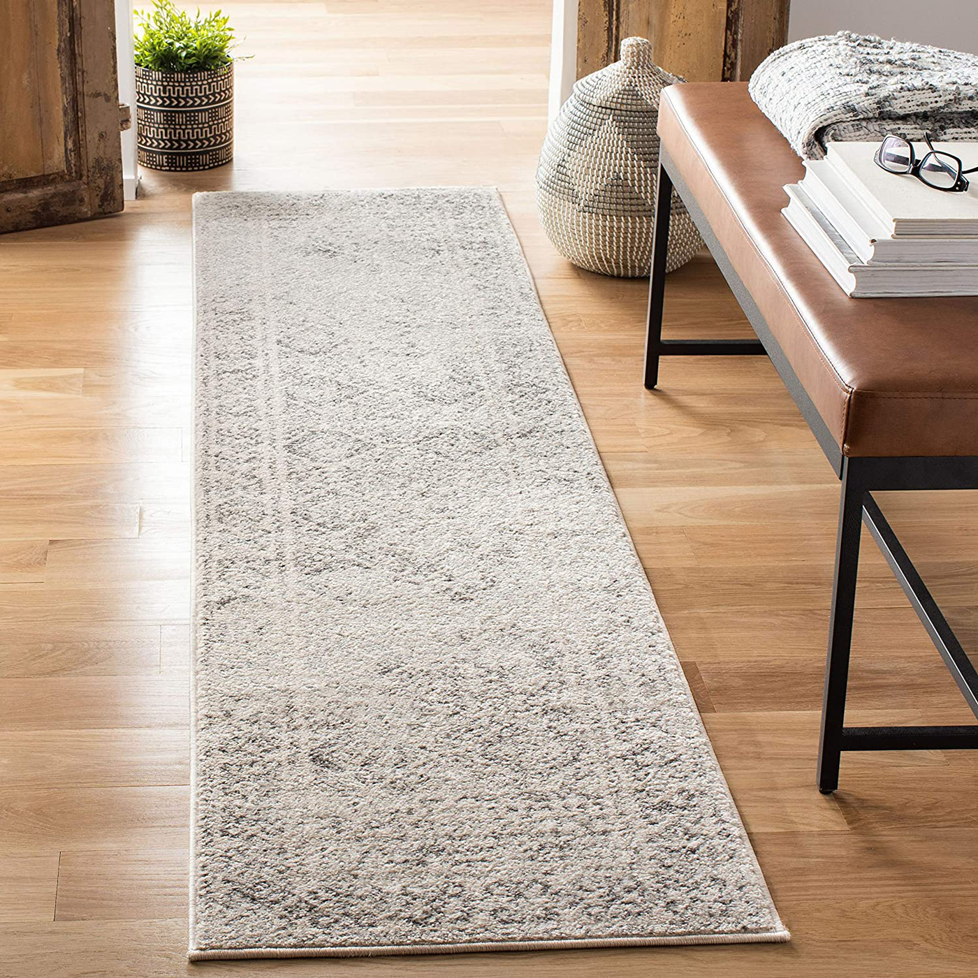 Safavieh Tulum Collection TUL264A Moroccan Boho Distressed Non-Shedding Stain Resistant Living Room Bedroom Runner, 2' x 15' , Ivory / Grey