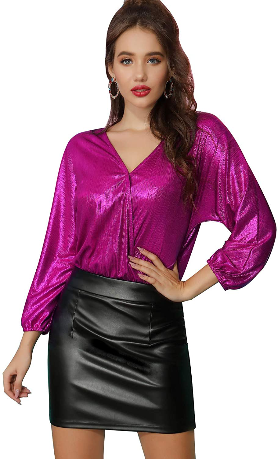 Kate Kasin Stretchy Shiny Metallic Mini Skirt for Women Nightout Wear