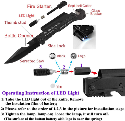 Engraved Pocket Knife,Best Dad Ever, Dad Pocket Knife for Men with 6 Functions, LED Light, Fire Starter, Bottle Opener,Seat Belt Cutter,Glass Breaker