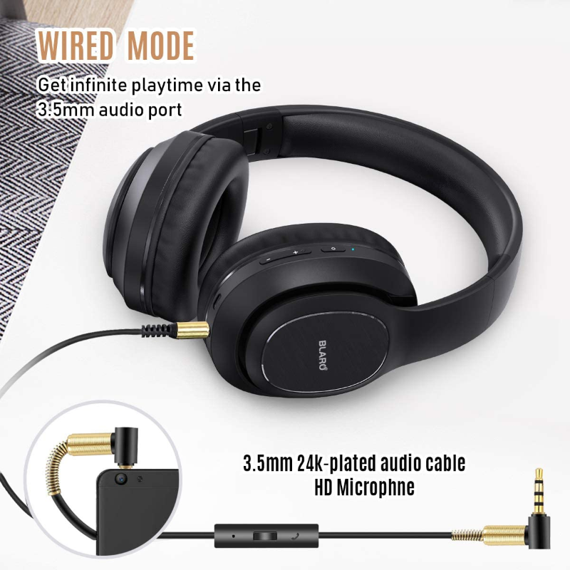 72 Hour Playtime Bluetooth Headphones - Over Ear, Hi-Fi Deep Bass Wireless and Wired Headsets