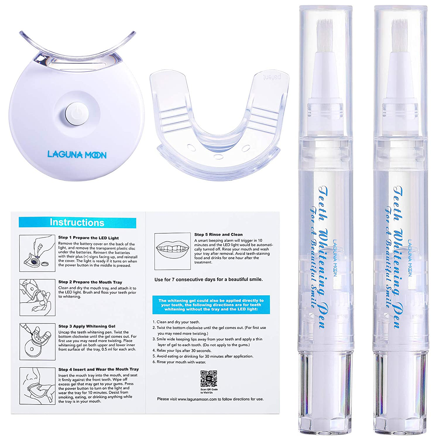 Lagunamoon teeth whitening kit, teeth whitening gel with LED light